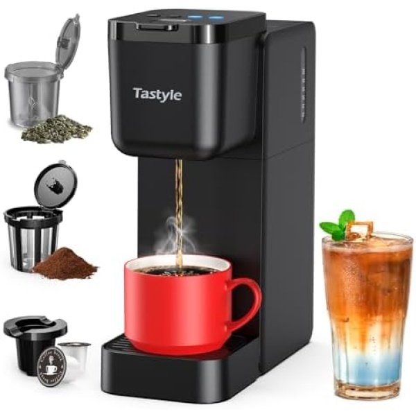Single Serve Coffee Maker for K Cup, Ground and Tea Leaves, Hot and Iced Coffee