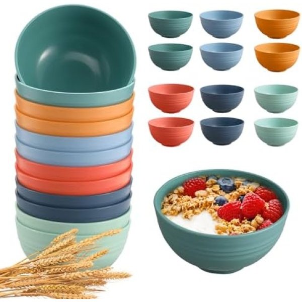 12 Pcs Unbreakable Cereal Bowls Set, 26 Oz Wheat Straw Bowls Set, Microwave
