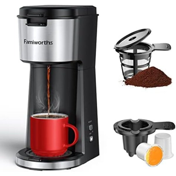 Famiworths Single Serve Coffee Maker for K Cup & Ground Coffee