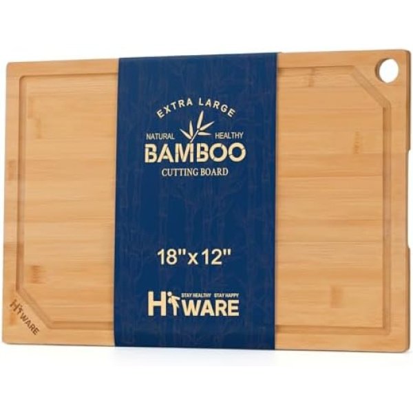 Hiware Extra Large Bamboo Cutting Board for Kitchen, Heavy Duty Wood Cutting