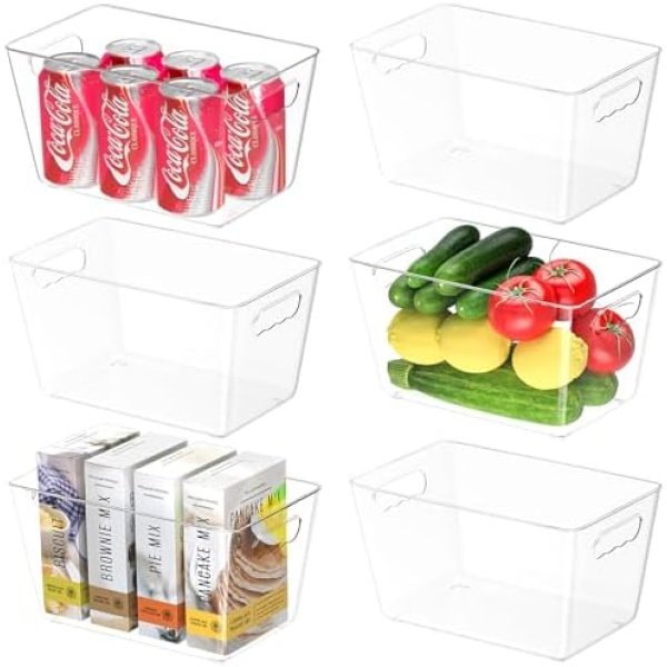 BALEINE Pantry Organizers and Storage Bins, 6 PK Plastic Clear Storage Bins