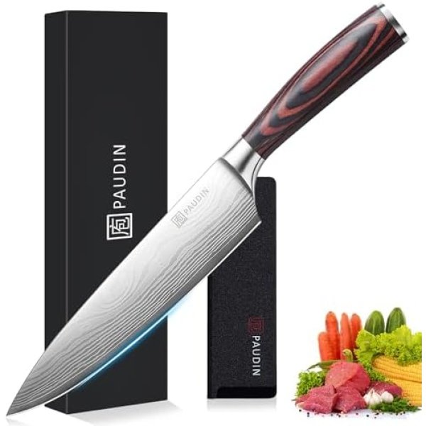 PAUDIN Chef Knife, 8 Inch High Carbon Stainless Steel Sharp Kitchen Knife