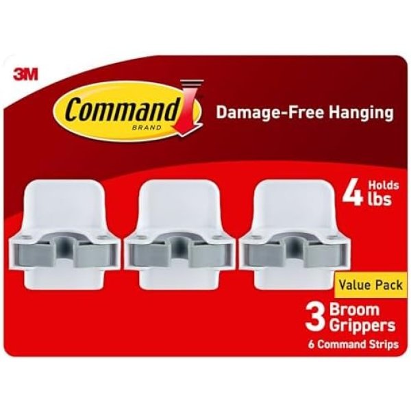 Command Broom and Mop Grippers, 3 Hangers and 6 Command Strips