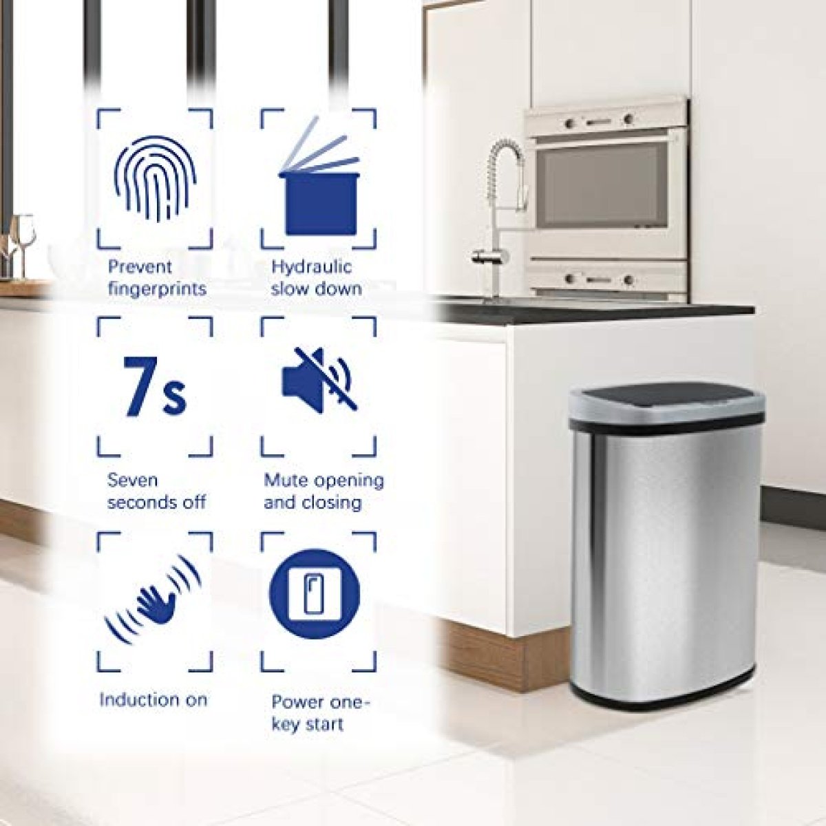 Kitchen Trash Can with Lid, 13 Gallon Automatic Garbage Can for ...