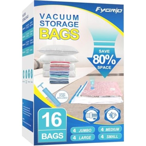 16 Pack Vacuum Storage Bags with Hand Pump